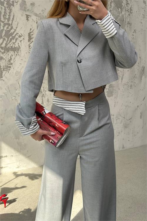 Dipmoda kadın crop ceket pantolon alt üst takım DPMYLK30