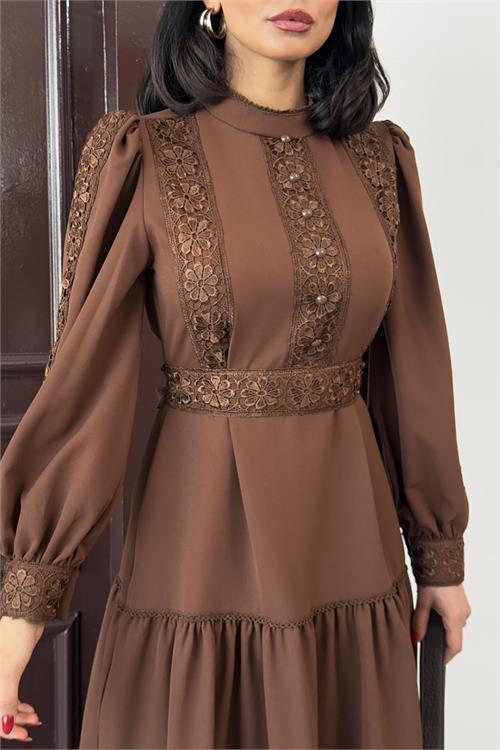 Dipmoda kadın dantel detaylı maxi boy likralı elbise DPMS2532