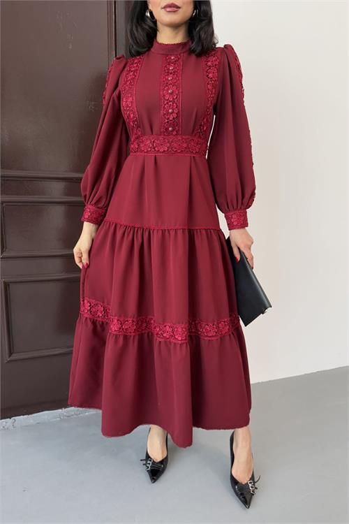 Dipmoda kadın dantel detaylı maxi boy likralı elbise DPMS2532