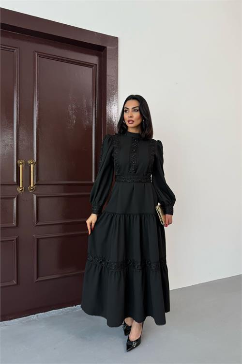 Dipmoda kadın dantel detaylı maxi boy likralı elbise DPMS2532