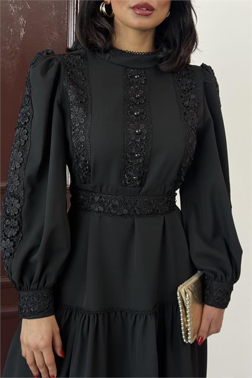 Dipmoda kadın dantel detaylı maxi boy likralı elbise DPMS2532