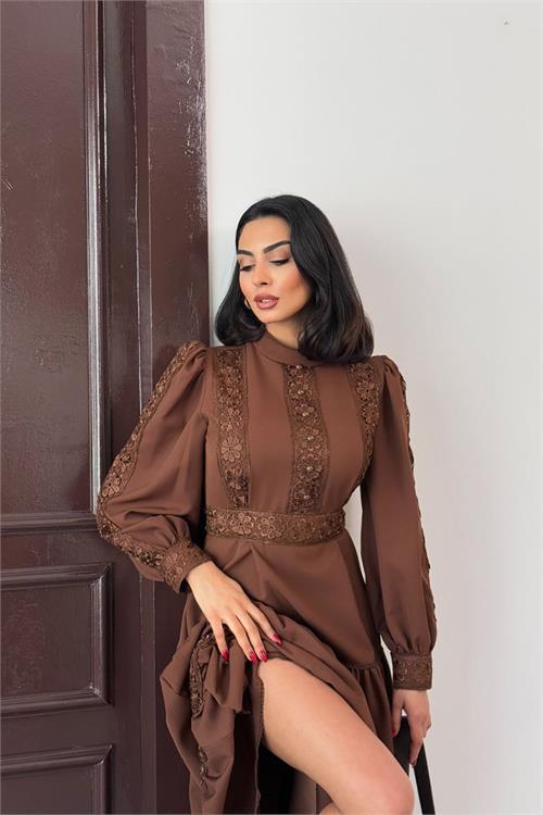 Dipmoda kadın dantel detaylı maxi boy likralı elbise DPMS2532