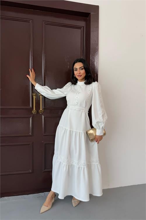 Dipmoda kadın dantel detaylı maxi boy likralı elbise DPMS2532