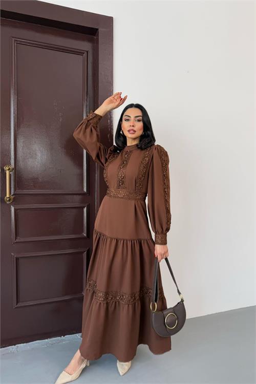 Dipmoda kadın dantel detaylı maxi boy likralı elbise DPMS2532