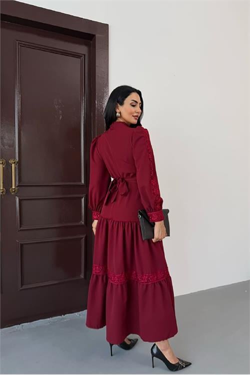 Dipmoda kadın dantel detaylı maxi boy likralı elbise DPMS2532