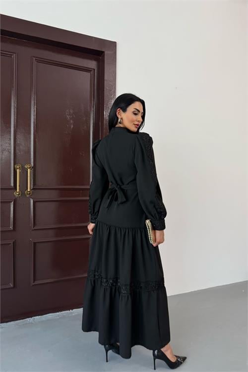 Dipmoda kadın dantel detaylı maxi boy likralı elbise DPMS2532