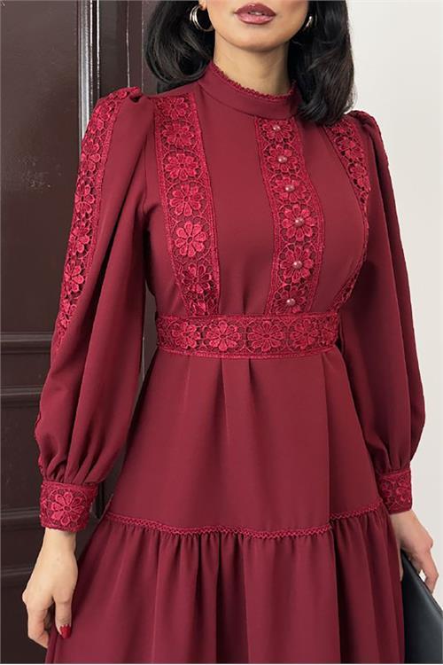 Dipmoda kadın dantel detaylı maxi boy likralı elbise DPMS2532