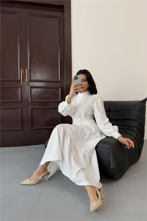 Dipmoda kadın dantel detaylı maxi boy likralı elbise DPMS2532