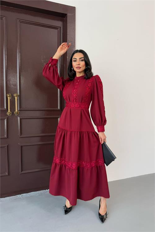 Dipmoda kadın dantel detaylı maxi boy likralı elbise DPMS2532