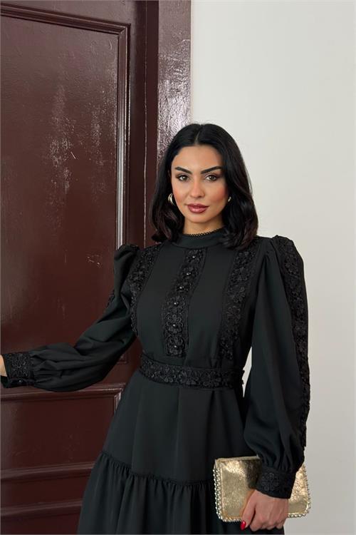 Dipmoda kadın dantel detaylı maxi boy likralı elbise DPMS2532