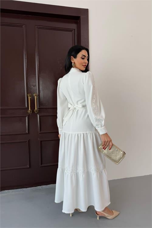 Dipmoda kadın dantel detaylı maxi boy likralı elbise DPMS2532