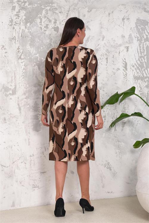Dipmoda kadın desenli gizli cep detaylı büyük beden elbise NBA022