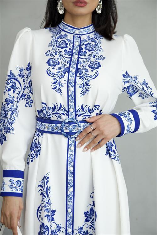 Dipmoda kadın desenli yazlık uzun elbise DPMS250210