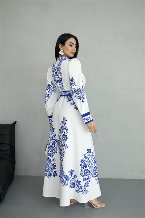 Dipmoda kadın desenli yazlık uzun elbise DPMS250210