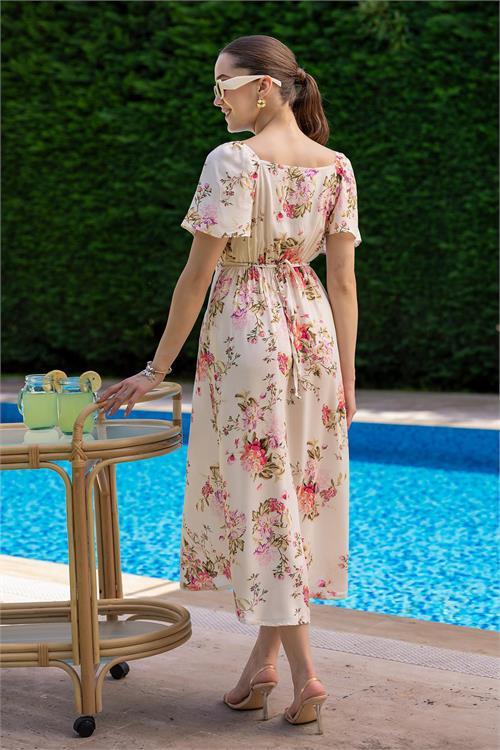 Dipmoda kadın düğme dataylı çiçekli viskon elbise DPMY3529