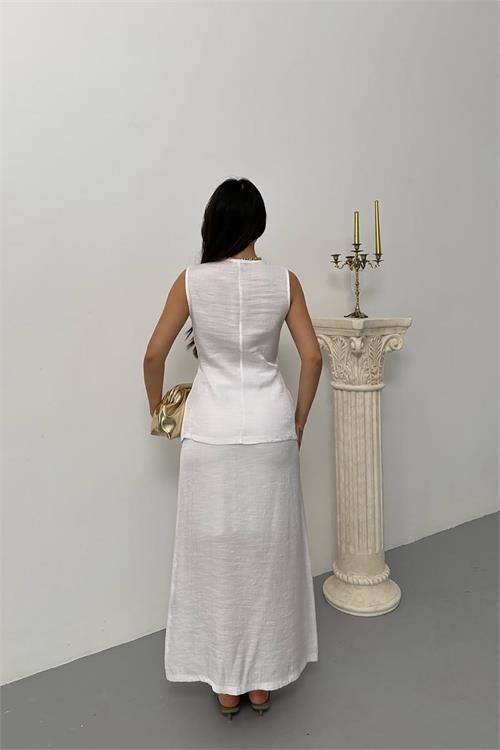 Dipmoda kadın düğme detaylı astarlı yelekli takım DPNP014