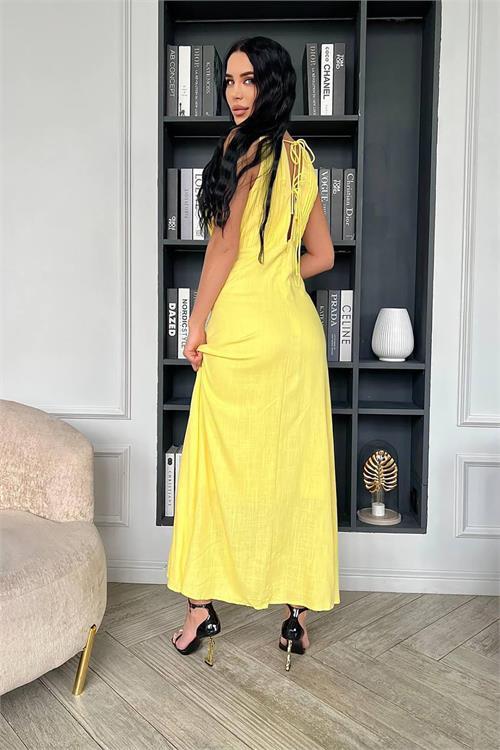 Dipmoda kadın düğme detaylı kolsuz tasarım elbise DPEMP2774