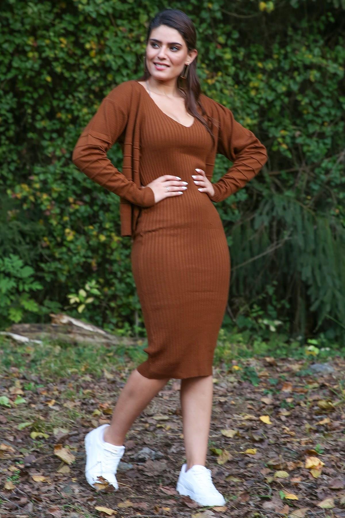 Dipmoda Kadın Düğme Detaylı Yeni Sezon İkili Triko Takım DPNB7112