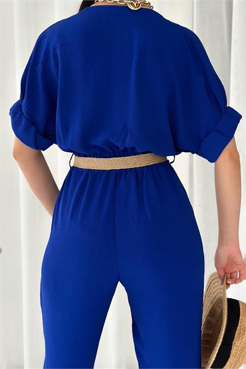 Dipmoda kadın düğmeli hasır kemerli ayrobin tulum DPTG2000