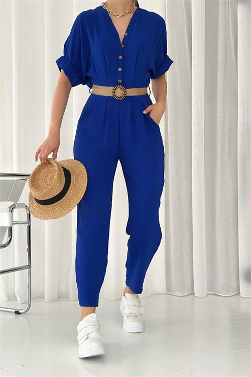 Dipmoda kadın düğmeli hasır kemerli ayrobin tulum DPTG2000