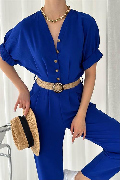 Dipmoda kadın düğmeli hasır kemerli ayrobin tulum DPTG2000