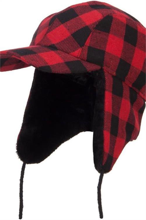 Dipmoda kadın ekoseli kulaklıklı kışlık kar şapkası DPAKS020