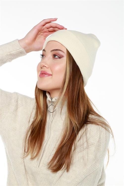 Dipmoda kadın ekru basic triko bere DPAKS024