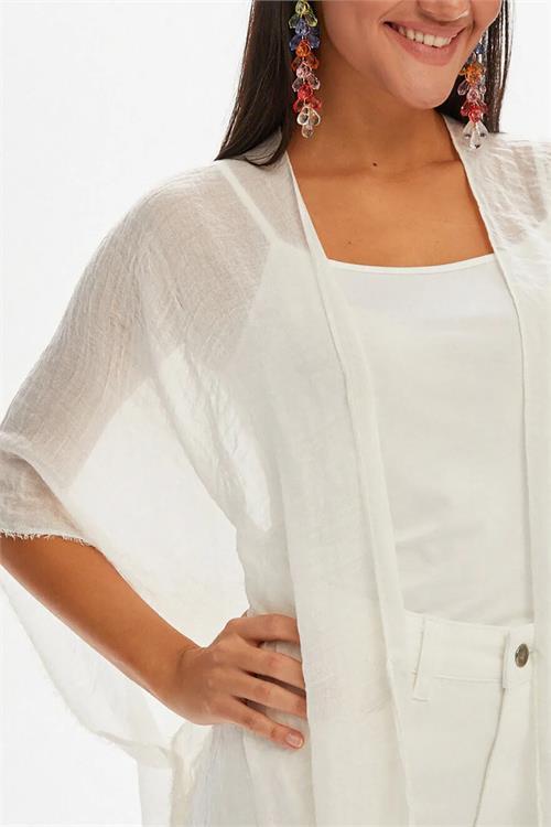 Dipmoda kadın ekru müslin kumaş pareo DPMHT01