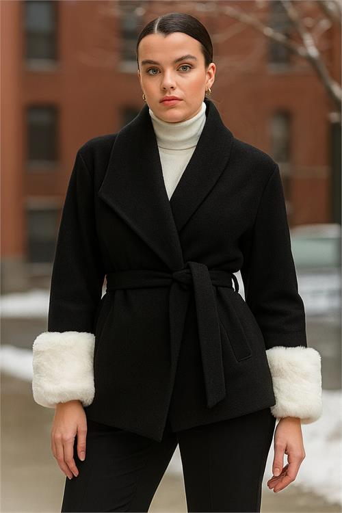 Dipmoda kadın ekru peluş kürk kolluk DPAKS031