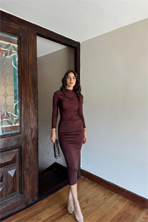 Dipmoda kadın esnek kumaş maxi elbise NBDKS02