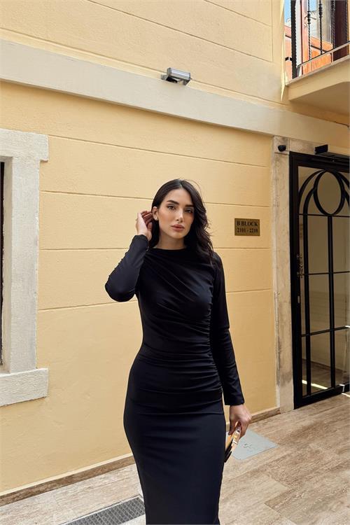 Dipmoda kadın esnek kumaş maxi elbise NBDKS02