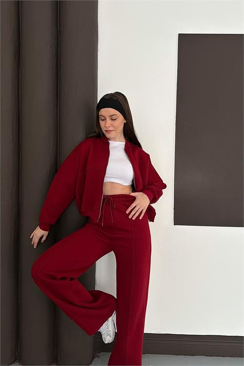 Dipmoda kadın fermuarlı 3 iplik eşofman takımı DPESF01