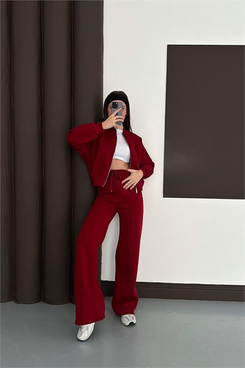 Dipmoda kadın fermuarlı 3 iplik eşofman takımı DPESF01