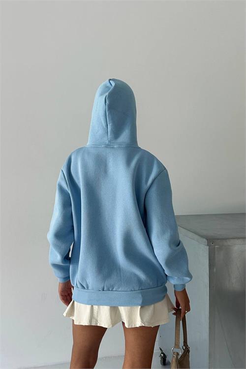 Dipmoda kadın fermuarlı kapüşonlu pamuklu sweat DPG106