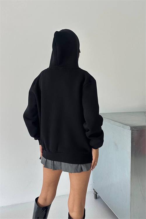 Dipmoda kadın fermuarlı kapüşonlu pamuklu sweat DPG106