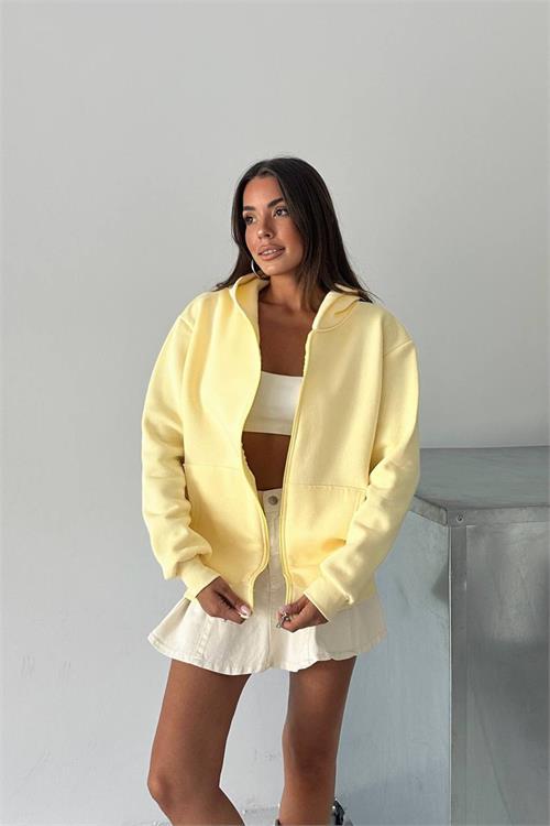 Dipmoda kadın fermuarlı kapüşonlu pamuklu sweat DPG106