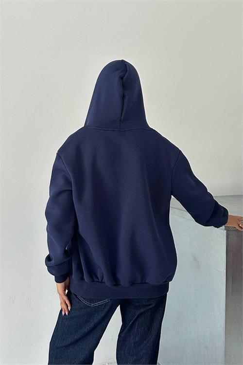 Dipmoda kadın fermuarlı kapüşonlu pamuklu sweat DPG106