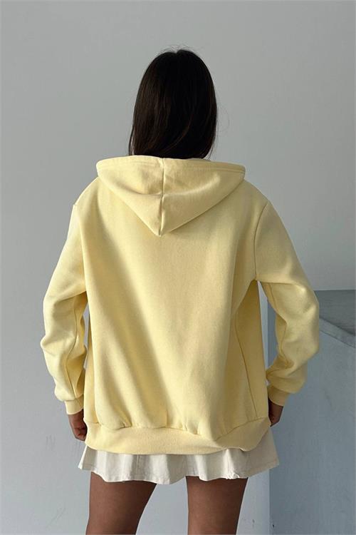 Dipmoda kadın fermuarlı kapüşonlu pamuklu sweat DPG106