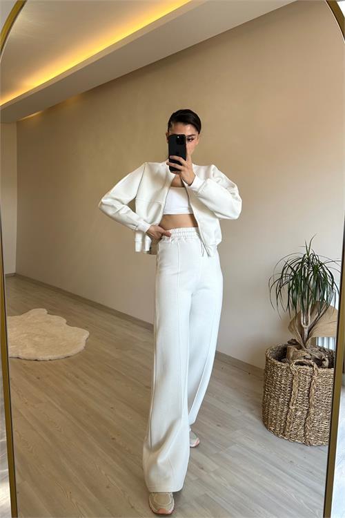 Dipmoda kadın fermuarlı oversize sweat ve yüksek bel eşofman takımı NM018