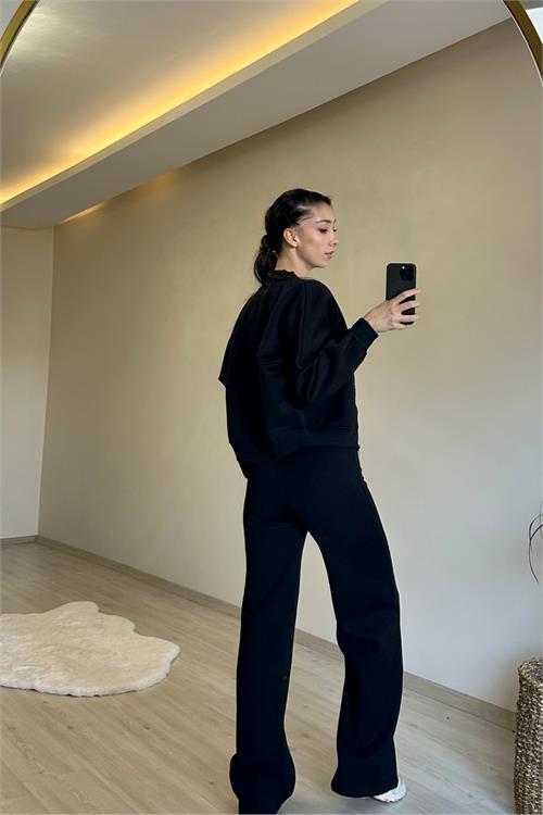 Dipmoda kadın fermuarlı oversize sweat ve yüksek bel eşofman takımı NM018