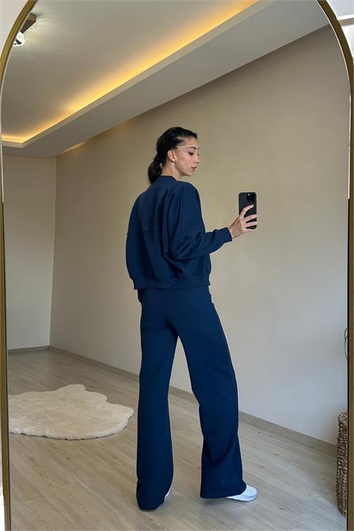 Dipmoda kadın fermuarlı oversize sweat ve yüksek bel eşofman takımı NM018