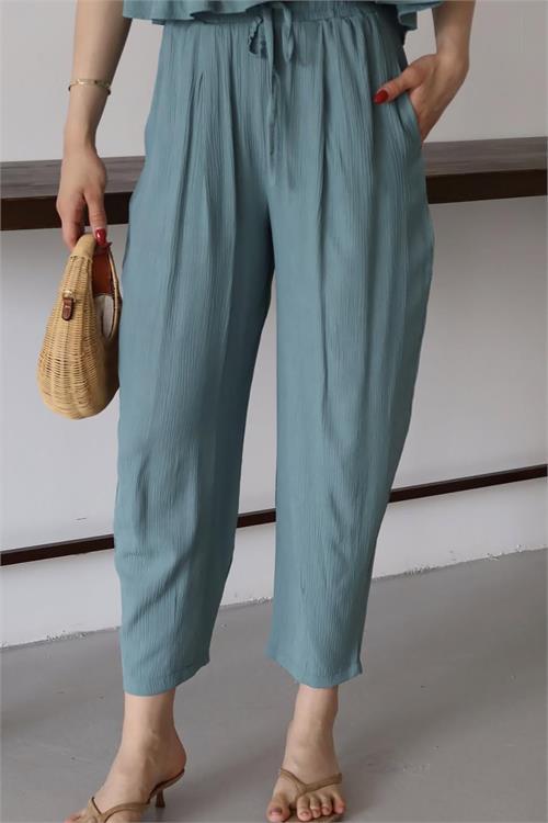 Dipmoda kadın fırfırlı gofre kumaş ikili takım DPNP012