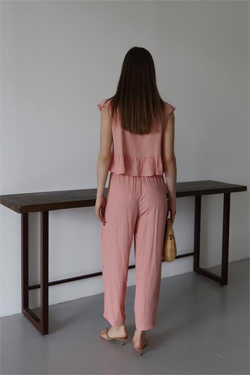 Dipmoda kadın fırfırlı gofre kumaş ikili takım DPNP012