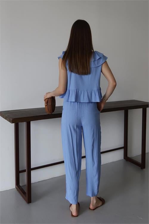 Dipmoda kadın fırfırlı gofre kumaş ikili takım DPNP012