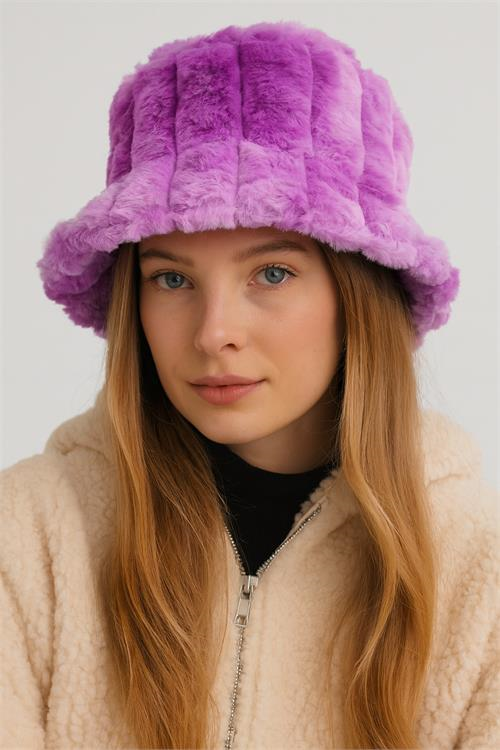 Dipmoda kadın fitilli desen peluş bucket şapka DPAKS017