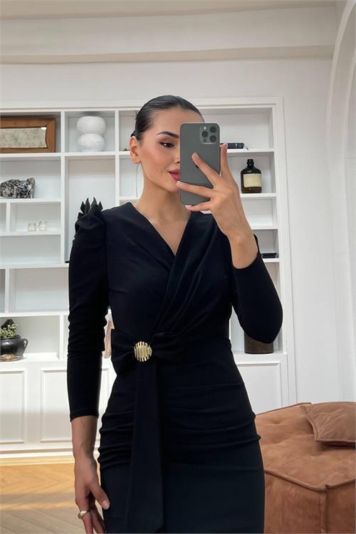 Dipmoda kadın fiyonk detaylı likralı kalem elbise NBMY3565