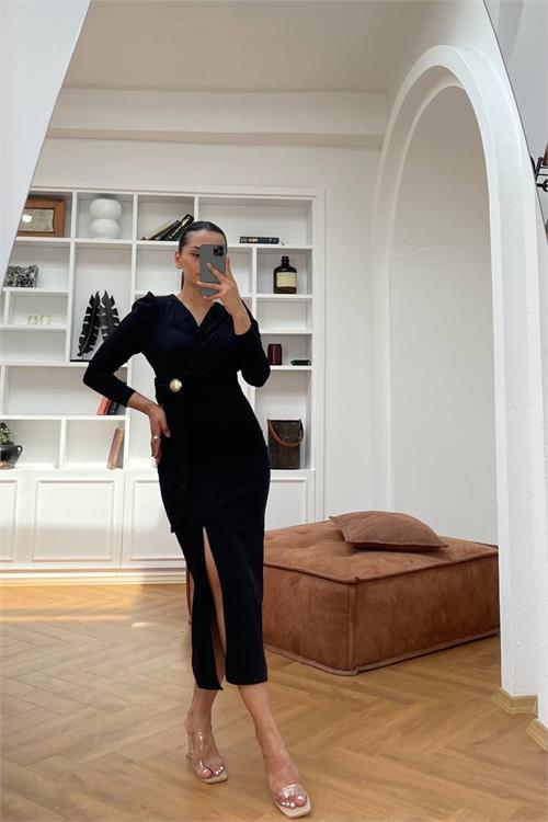 Dipmoda kadın fiyonk detaylı likralı kalem elbise NBMY3565