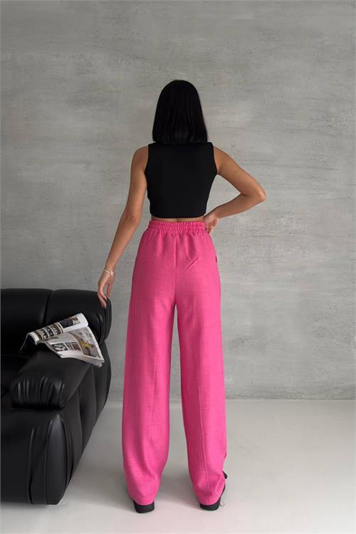 Dipmoda kadın fuşya keten cepli palazzo pantolon NBG002 
