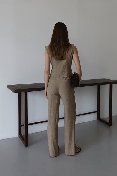 Dipmoda kadın gofre kumaş yelekli takım DPNP013