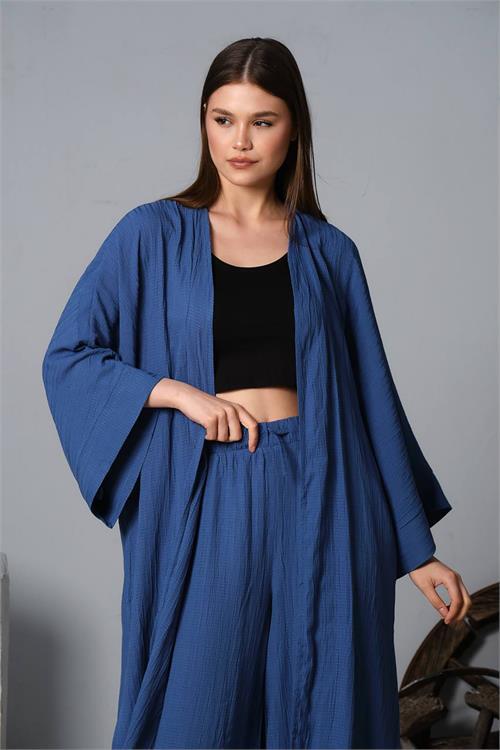 Dipmoda kadın gofreli alt üst kimono takım DPNBDM8066